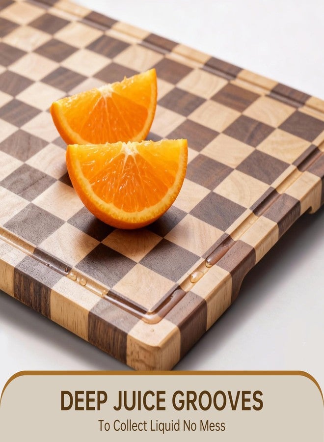 FYCTIO Checkered Cutting Board, Wooden Cutting Boards for Kitchen, Acacia Wood Cutting Board with Handle & Juice Grooves, Small Charcuterie Boards with Gift Box, 14" X 11" X 0.8" - Image 4