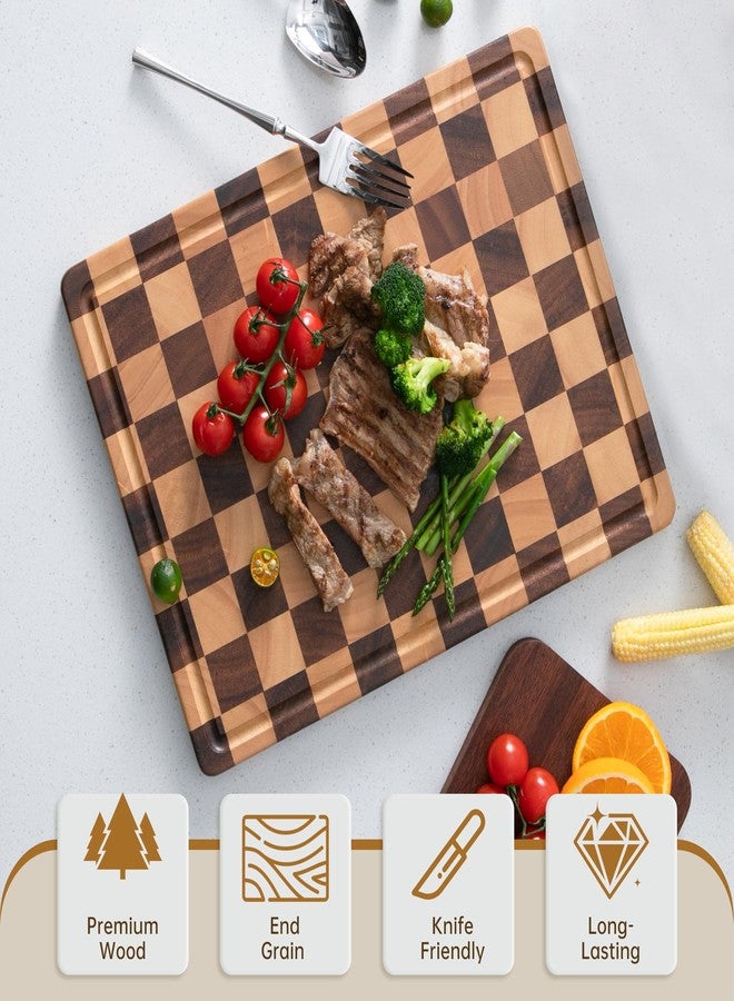 FYCTIO Checkered Cutting Board, Wooden Cutting Boards for Kitchen, Acacia Wood Cutting Board with Handle & Juice Grooves, Small Charcuterie Boards with Gift Box, 14" X 11" X 0.8" - Image 2
