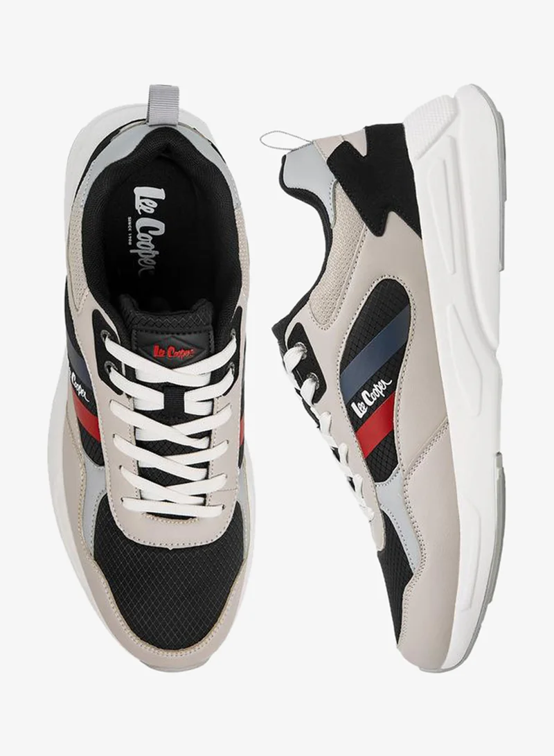 Men's Panelled Lace-Up Sneakers with Pull Tab