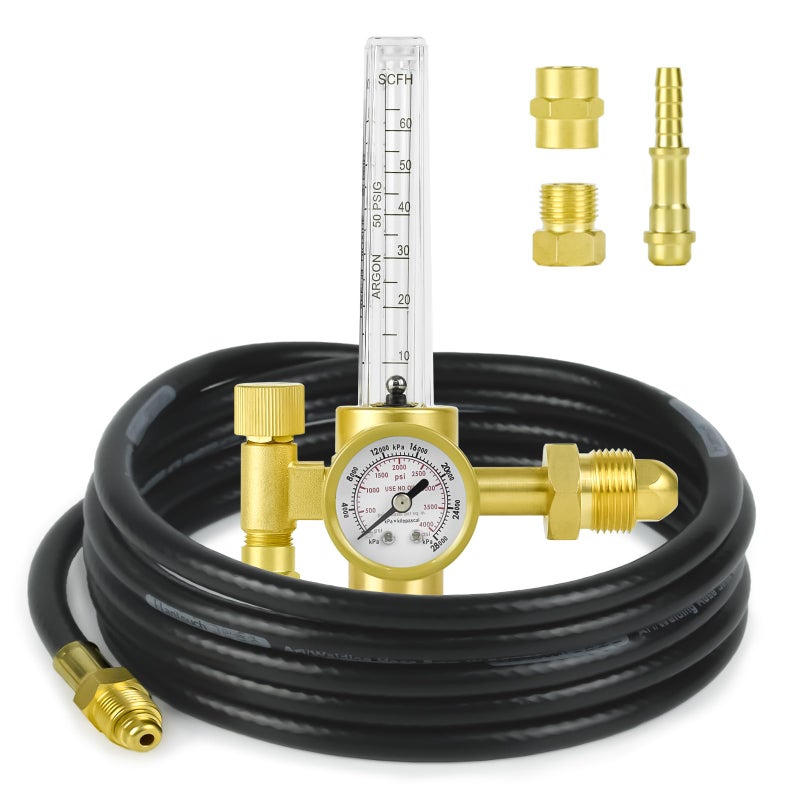 Zistel CO2 Argon Regulator Argon Flow Meter Gas Regulator Gauge for Mig Tig Weld with 10FT Gas Hose Welding - Image 1