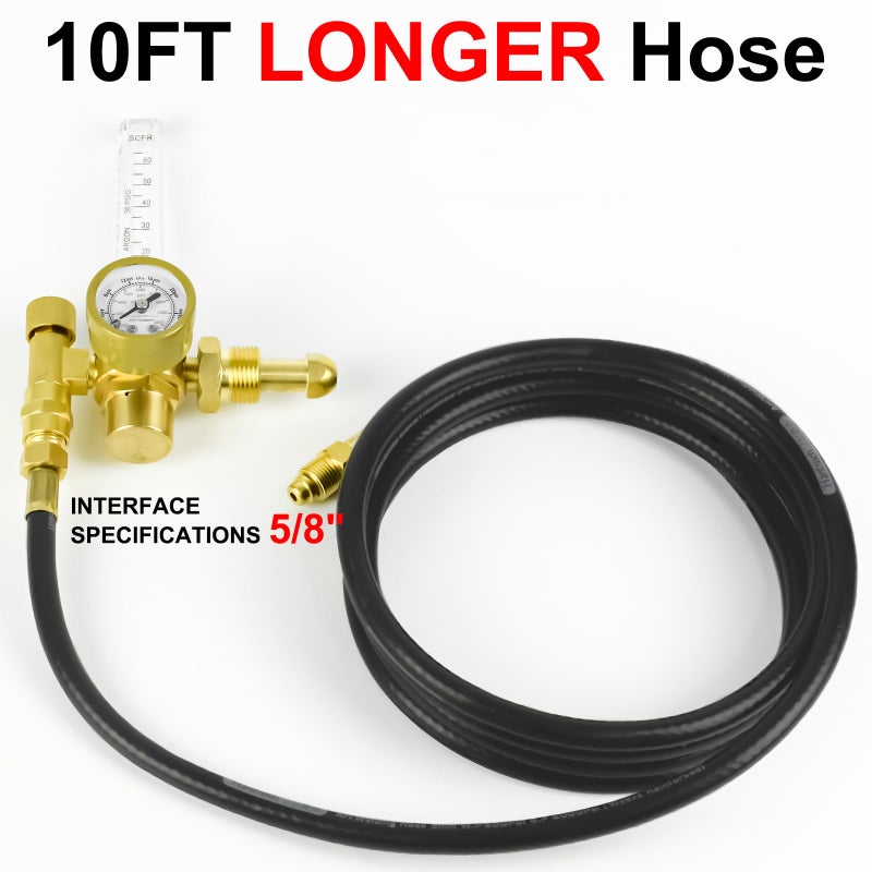 Zistel CO2 Argon Regulator Argon Flow Meter Gas Regulator Gauge for Mig Tig Weld with 10FT Gas Hose Welding - Image 2