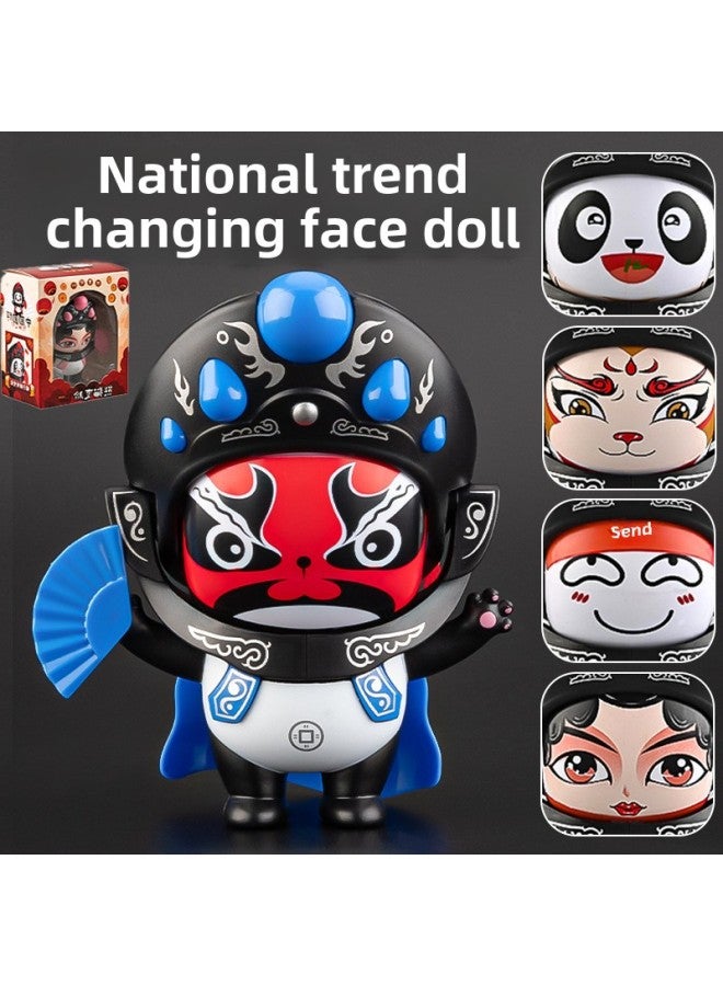 Mask Sichuan Opera Doll National Quintessence Doll Children's Toy Sichuan Features National Tide Panda Face-changing Internet Celebre Doll Decompression-Color:[exquisite Gift Box]❤️Sichuan Drama Panda [blue] Variable 5 Faces  - Image 1