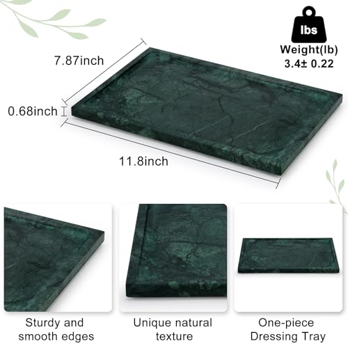 MULWR Real Luxurious Natural Marble Tray - 12x8 Inch Marble Vanity Tray for Perfume Display, Jewelry Organizer, Bathroom & Home Decor -Heavy Duty Non-Slip Stone Tray (Non-Resin/Non-Ceramic)（Green） - Image 3