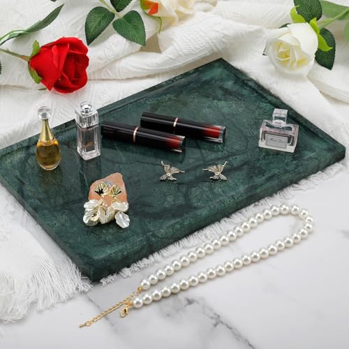 MULWR Real Luxurious Natural Marble Tray - 12x8 Inch Marble Vanity Tray for Perfume Display, Jewelry Organizer, Bathroom & Home Decor -Heavy Duty Non-Slip Stone Tray (Non-Resin/Non-Ceramic)（Green） - Image 5