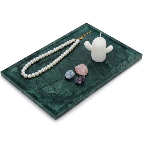 MULWR Real Luxurious Natural Marble Tray - 12x8 Inch Marble Vanity Tray for Perfume Display, Jewelry Organizer, Bathroom & Home Decor -Heavy Duty Non-Slip Stone Tray (Non-Resin/Non-Ceramic)（Green） - Image 1