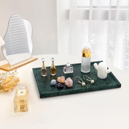 MULWR Real Luxurious Natural Marble Tray - 12x8 Inch Marble Vanity Tray for Perfume Display, Jewelry Organizer, Bathroom & Home Decor -Heavy Duty Non-Slip Stone Tray (Non-Resin/Non-Ceramic)（Green） - Image 2