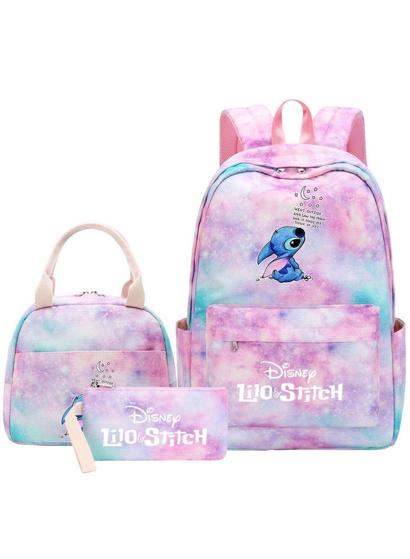 Stitch Printed Three Piece Set Backpack