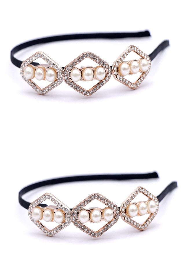 Honbon Crystal Rhinestone jewellery Headband for Women sparkly color embellished Bead Boho Hairband Fashion Accessories for Girls Pack of 2 - Image 1