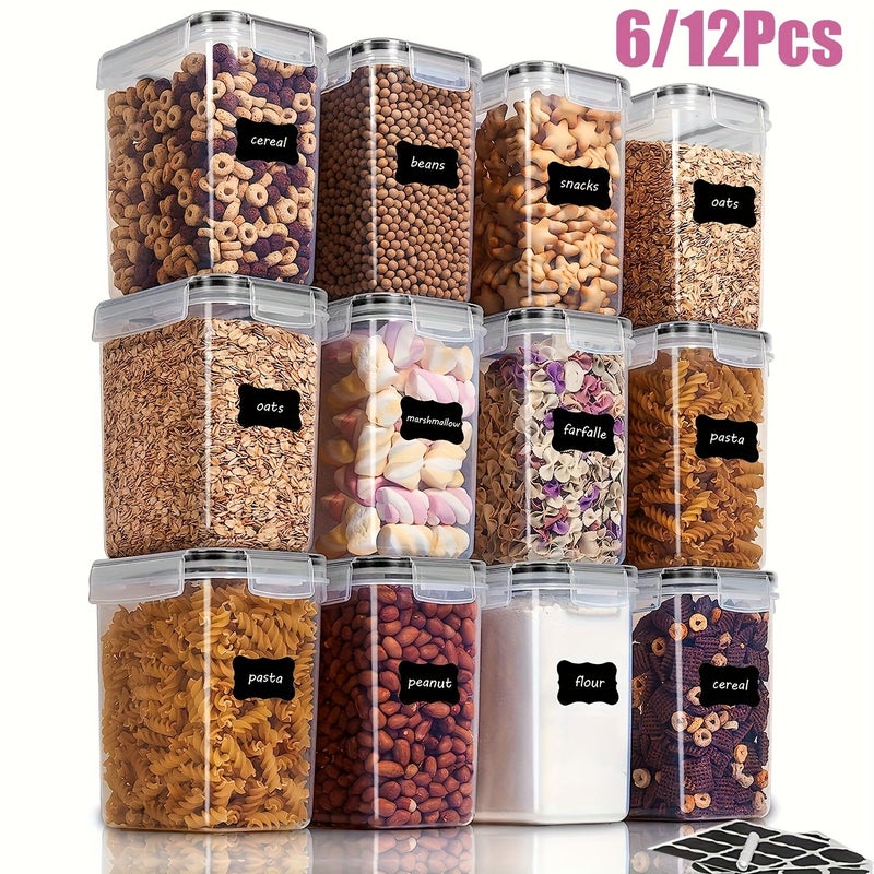6 Pack 54 1oz Plastic Airtight Food Storage Containers Rectangular with Labels Dishwasher Safe for Cereal Flour Sugar Baking Supplies Bento Boxes Manual Operation No Electricity Needed - Image 4