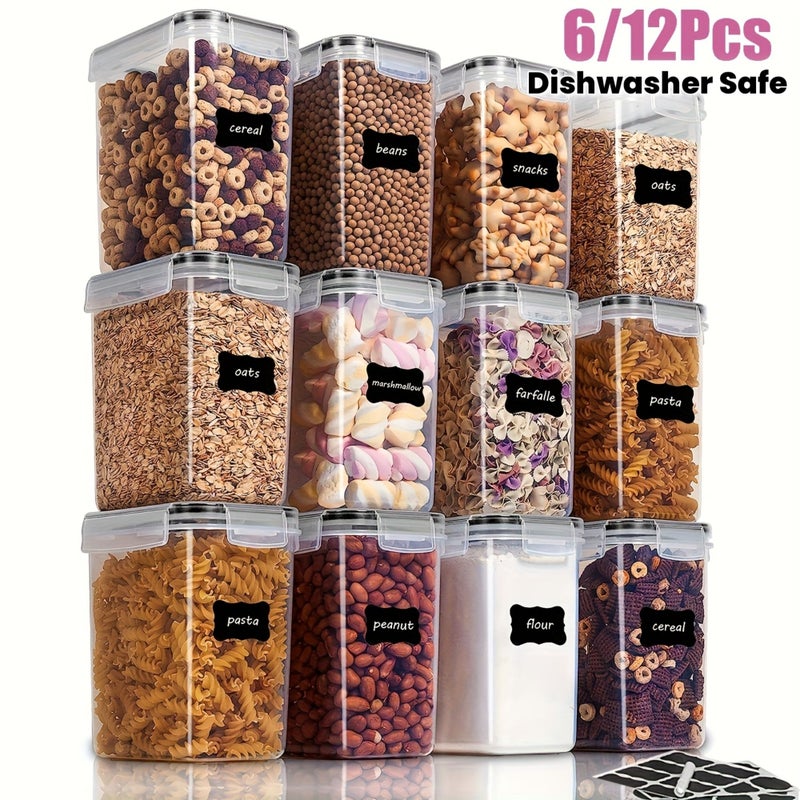 6 Pack 54 1oz Plastic Airtight Food Storage Containers Rectangular with Labels Dishwasher Safe for Cereal Flour Sugar Baking Supplies Bento Boxes Manual Operation No Electricity Needed - Image 1