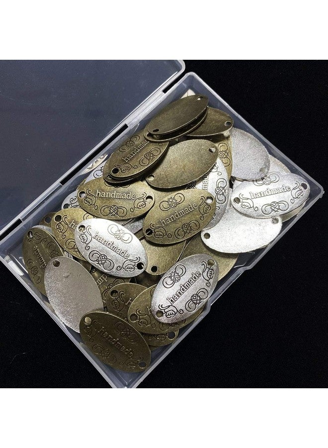 Juland 60Pcs Handmade Metal Tags Alloy Hand Made Pendant Bead Charm Metal Label Tag Signs For Diy Jewelry Making Crafts Findings Gift 32X19Mm Oval Silver +Bronze - Image 3