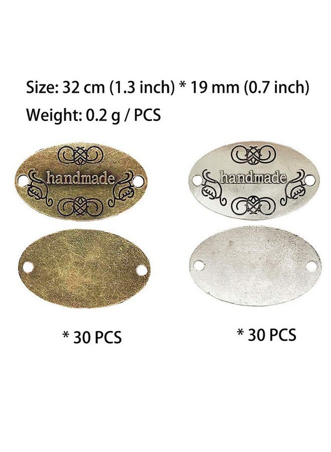 Juland 60Pcs Handmade Metal Tags Alloy Hand Made Pendant Bead Charm Metal Label Tag Signs For Diy Jewelry Making Crafts Findings Gift 32X19Mm Oval Silver +Bronze - Image 4
