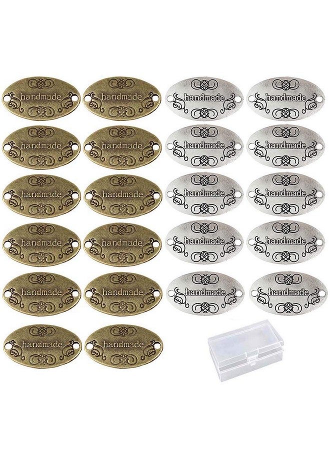 Juland 60Pcs Handmade Metal Tags Alloy Hand Made Pendant Bead Charm Metal Label Tag Signs For Diy Jewelry Making Crafts Findings Gift 32X19Mm Oval Silver +Bronze - Image 1