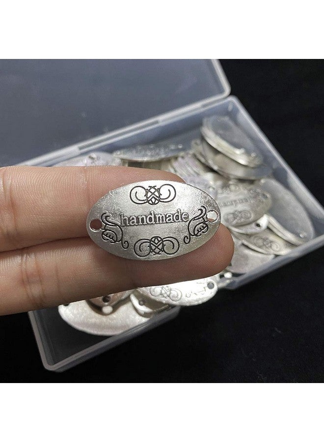 Juland 60Pcs Handmade Metal Tags Alloy Hand Made Pendant Bead Charm Metal Label Tag Signs For Diy Jewelry Making Crafts Findings Gift 32X19Mm Oval Silver +Bronze - Image 2