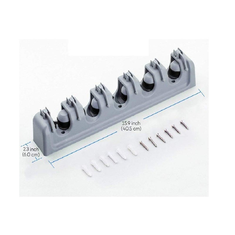 Mishrit Mop and Broom Holder Wall Mounted 4 Position Storage Rack with 5 Retractable Hooks Holds up to 9 Tools Utility Weatherproof Holder Standard Grey - Image 2