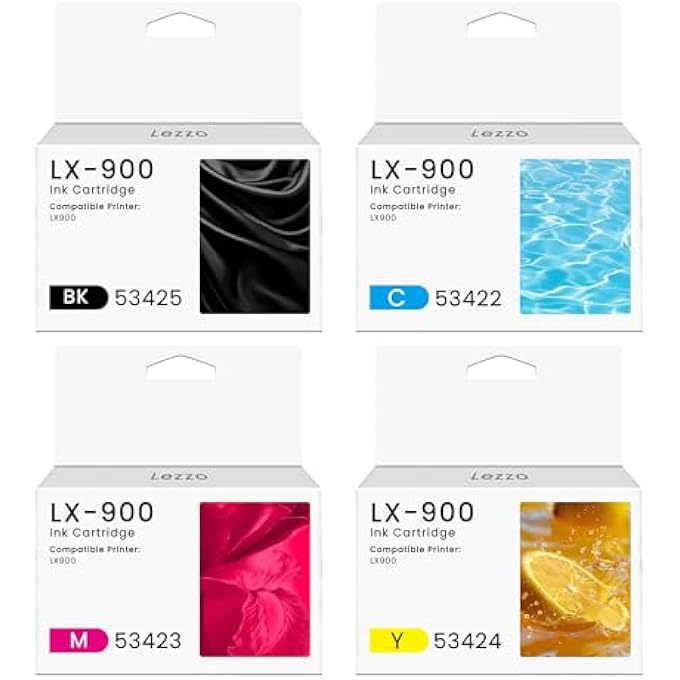 LX-900 LX900 XL INK CARTRIDGE 4-PACK LX900 LX-900 HIGH YIELD INK REPLACEMENT FOR PRIMERA 53422 53423 53424 53425 USED FOR PRIMERA LX900 PRINTER (BLACK CYAN MAGENTA YELLOW) - Image 1