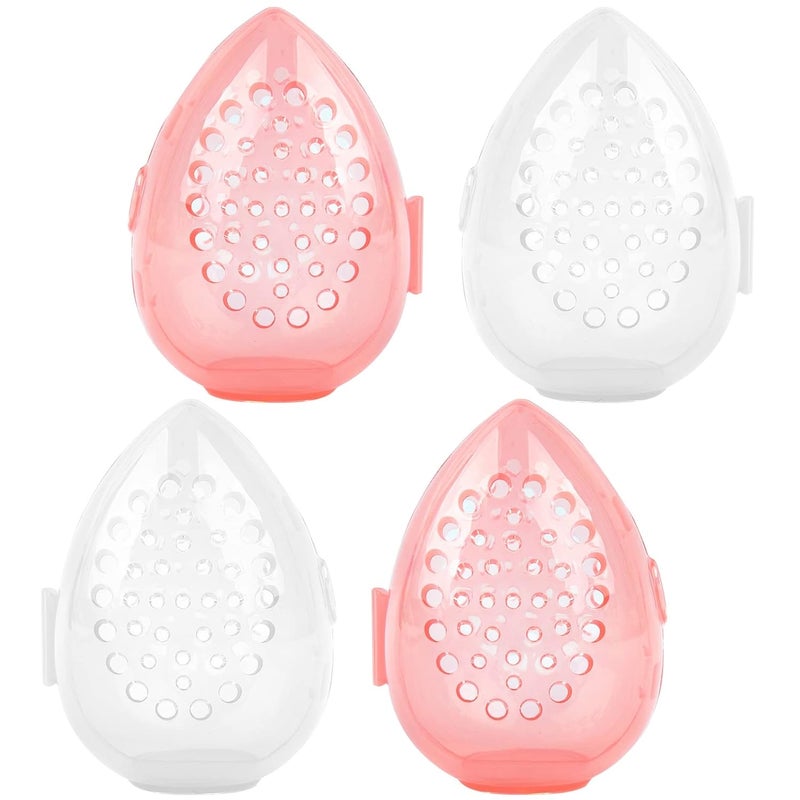 Framendino Framendino, 4 Pack Beauty Blender Sponge Container Breathable Makeup Case Clear Pink 