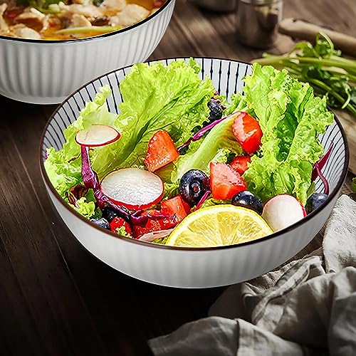 QINLANG 60 oz Large Soup Bowl, Pho Bowls, Japanese Ramen Bowls Set of 3, 8 in Blue and White Porcelain Big Bowls for Eating - 3 Mixing Patterns - Image 4