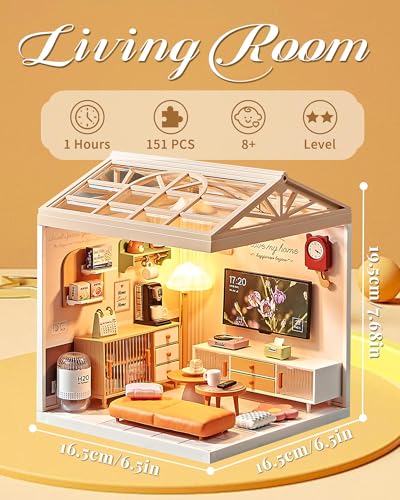 Kisoy DIY Miniature House Kit Tiny House Kit with Furniture and LED Light Mini Blocks Model Kit Sets DIY CraftsHobbies Toys for Adults and Teens Living Room - Image 5