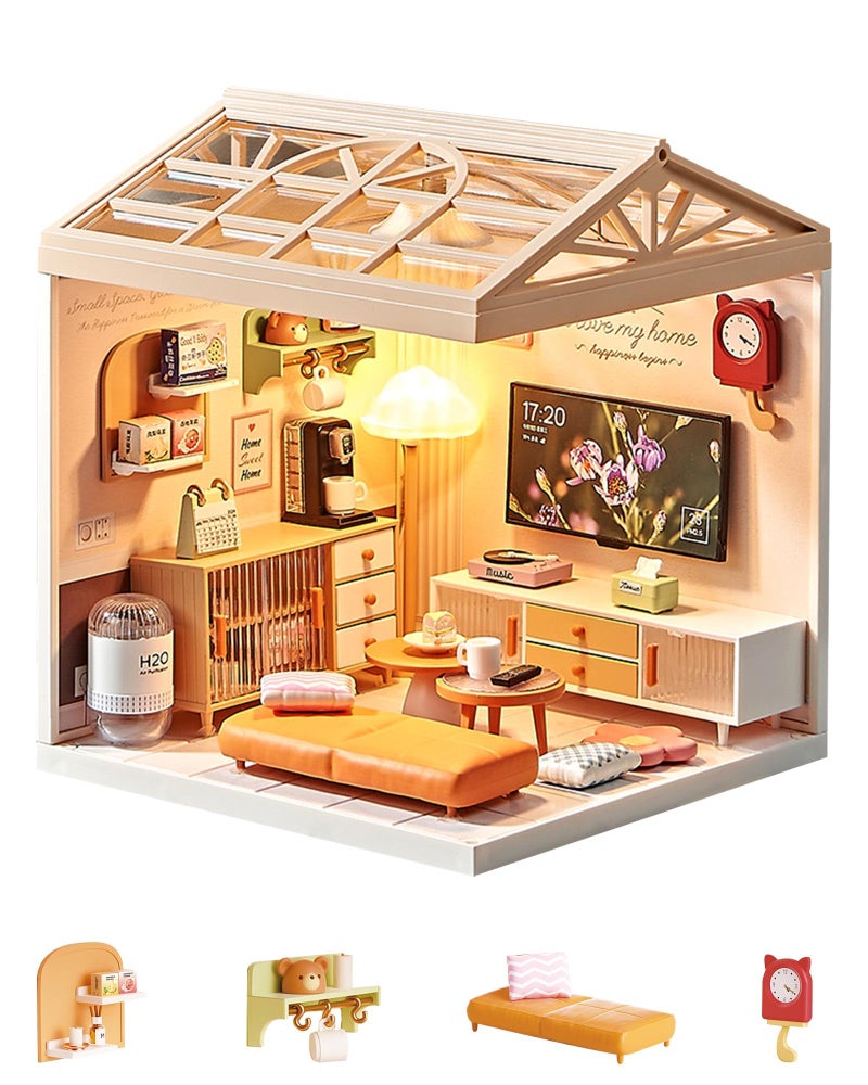 Kisoy DIY Miniature House Kit Tiny House Kit with Furniture and LED Light Mini Blocks Model Kit Sets DIY CraftsHobbies Toys for Adults and Teens Living Room - Image 3