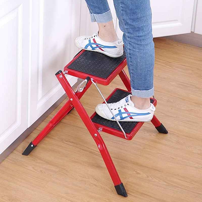 klarako 2 Step Folding Ladder, Heavy Duty Steel Portable Step Ladder NonSlip Rubber Mat Folding Legs 150 kg Max Capacity - Image 3