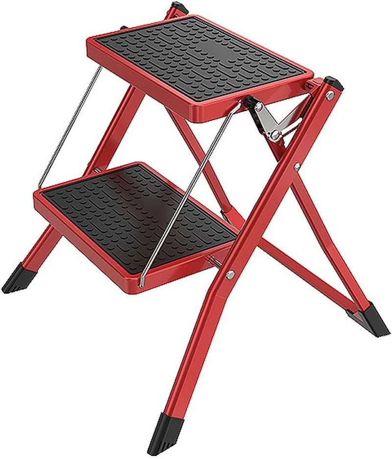 klarako 2 Step Folding Ladder, Heavy Duty Steel Portable Step Ladder NonSlip Rubber Mat Folding Legs 150 kg Max Capacity - Image 1