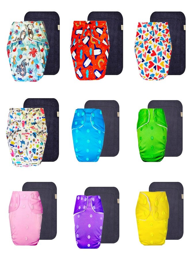 Dumbledo Premium Cloth Diaper with Gray Insert (Pack of 9) | Hypoallergenic | Breathable | Easy to Clean | Designed by Moms | 3 Months - 3 Years | Unisex Baby - Image 1