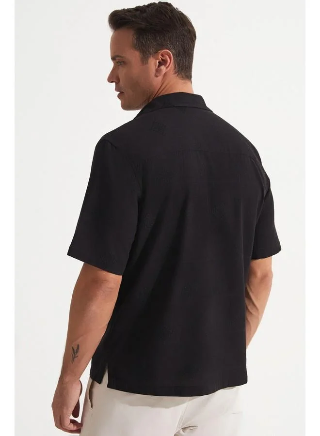 JUNE June Men Cotton Patterned Short Sleeve Shirt Black - Black