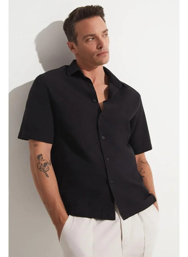 JUNE June Men Cotton Patterned Short Sleeve Shirt Black - Black