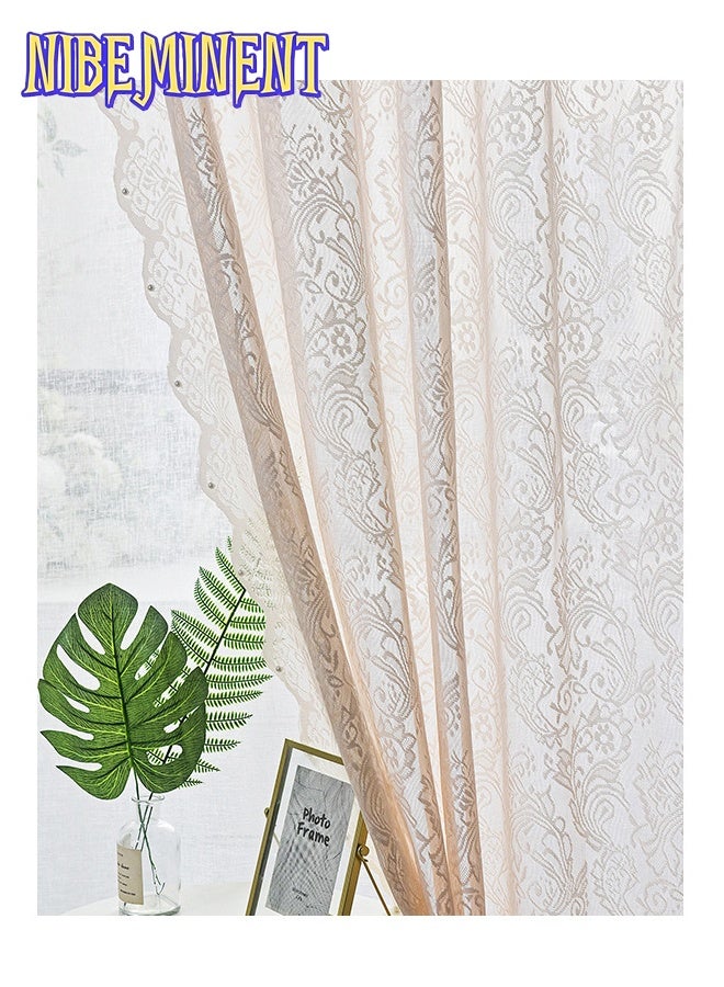 NIBEMINENT 2 Pieces of Sheer Curtains, Polyester Fiber Lace Gauze Curtains, Lightweight,  Breathable, Suitable for Living Rooms, Bedrooms, Study Rooms, Dining Rooms, 132*213cm, Beige - Image 3
