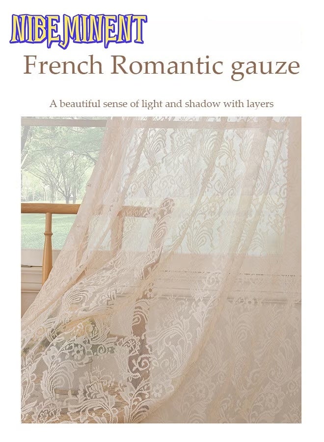 NIBEMINENT 2 Pieces of Sheer Curtains, Polyester Fiber Lace Gauze Curtains, Lightweight,  Breathable, Suitable for Living Rooms, Bedrooms, Study Rooms, Dining Rooms, 132*213cm, Beige - Image 5