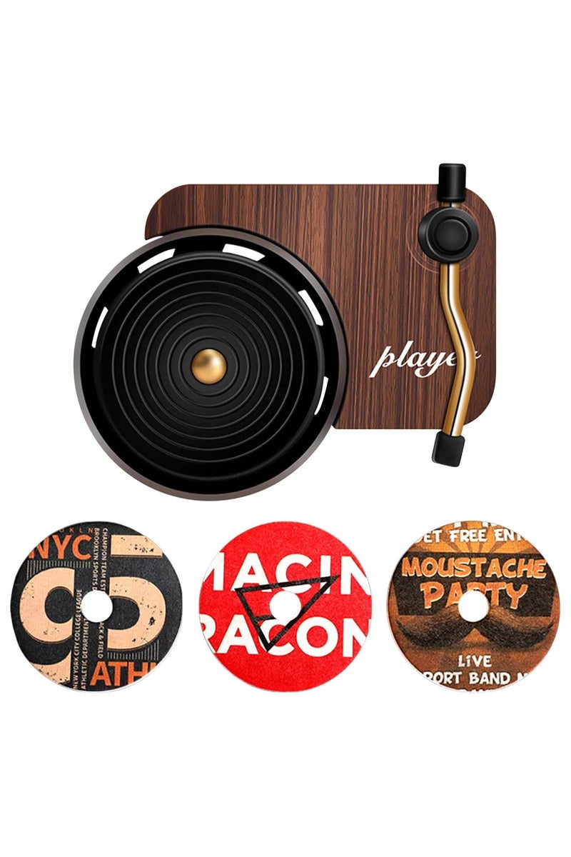 كيمايا معطر جو للسيارة، معطر جو بتصميم كلاسيكي، مع مشبك، على شكل مشغل أسطوانات، برائحة الفانيليا، مع 3 أقراص مدمجة زخرفية معطرة، هدية مثالية لعشاق الموسيقى، لون موكا. - Image 1