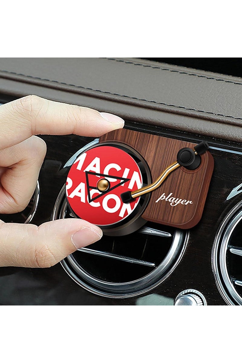 كيمايا معطر جو للسيارة، معطر جو بتصميم كلاسيكي، مع مشبك، على شكل مشغل أسطوانات، برائحة الفانيليا، مع 3 أقراص مدمجة زخرفية معطرة، هدية مثالية لعشاق الموسيقى، لون موكا. - Image 2