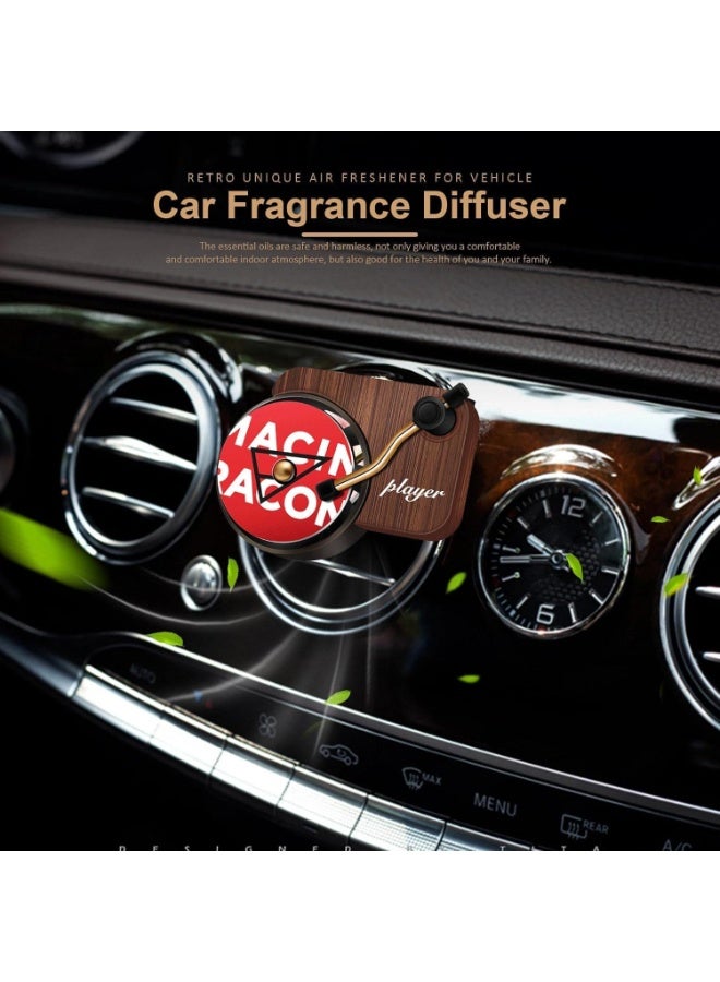 كيمايا معطر جو للسيارة، معطر جو بتصميم كلاسيكي، مع مشبك، على شكل مشغل أسطوانات، برائحة الفانيليا، مع 3 أقراص مدمجة زخرفية معطرة، هدية مثالية لعشاق الموسيقى، لون موكا. - Image 4