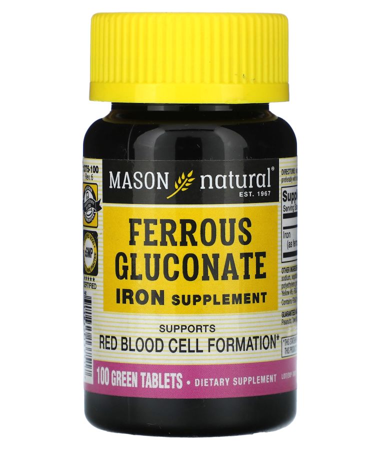 Mason Natural Ferrous Gluconate 100 Green Tablets (27 mg per Tablet)