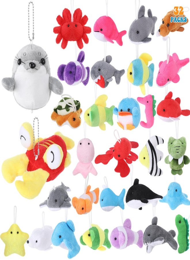 Skylety 32 Pcs Mini Animal Plush Toy Assortment Cute Animals Keychain Decoration Small Stuffed Toys Bulk Gift for Halloween Thanksgiving Christmas Carnival Prize Party Favor(Marine Animals) - Image 1