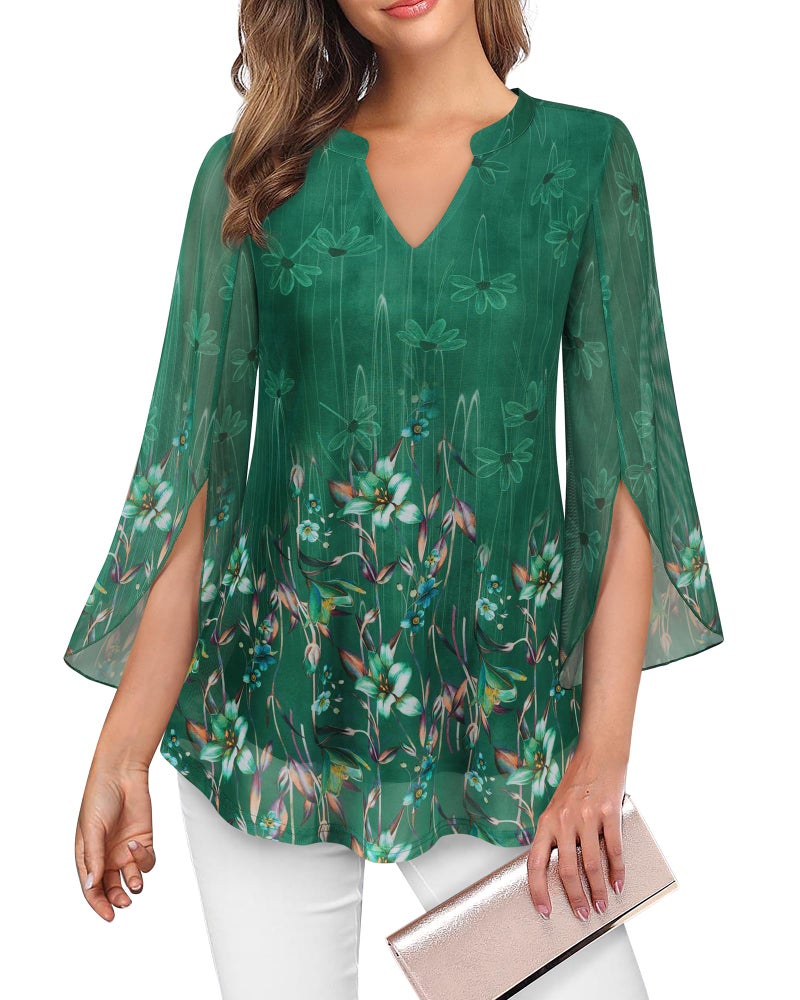 VALOLIA Dressy Blouses For Women Elegant, Blouse for Women Plus Size Cruise Party Tops For Womens College 2026 Double Layered Tops For Womens Dressy Short Sleeve Blouse Shirts Green XX-Large - Image 3