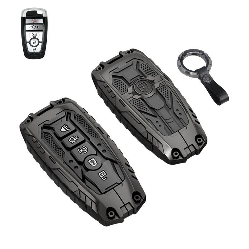 QBUC Heavy Key Fob Cover for Ford, Key Fob Case Fits for Ford F150 Explorer Fusion Escape Edge Expedition Full Protection F150 - F550 Bronco Maverick Mustang Keychain Accessories (Black, 5 Buttons) - Image 1