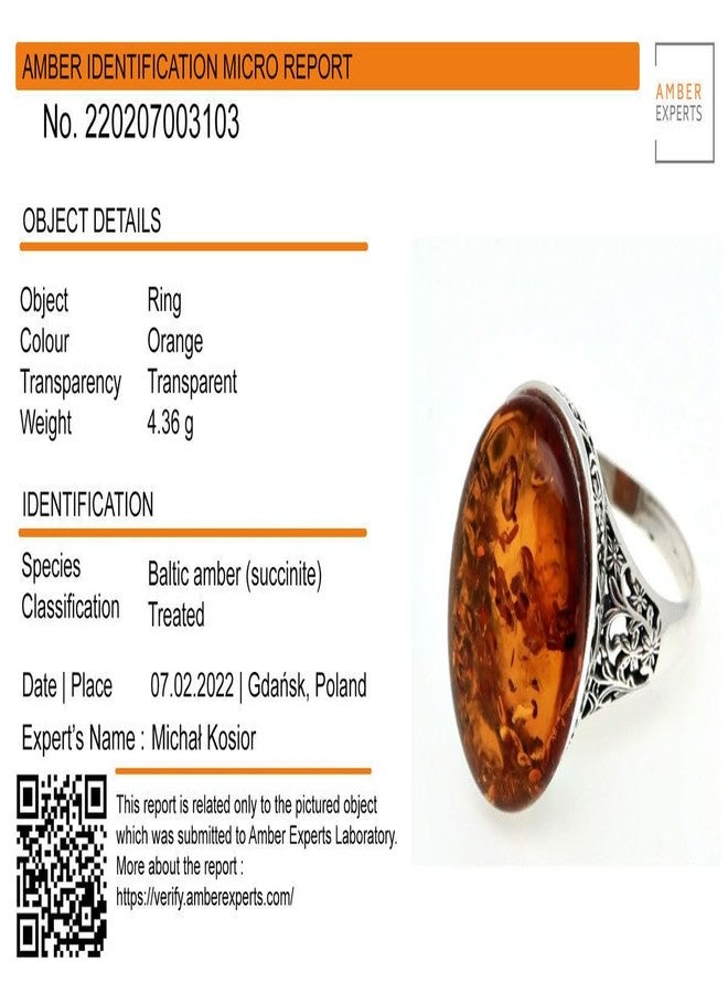 هوليداي غفت شوب خاتم لويس من الفضة الإسترلينية والعنبر العسلي البلطيقي من متاجر هدايا العطلات، أصفر برتقالي - Image 3