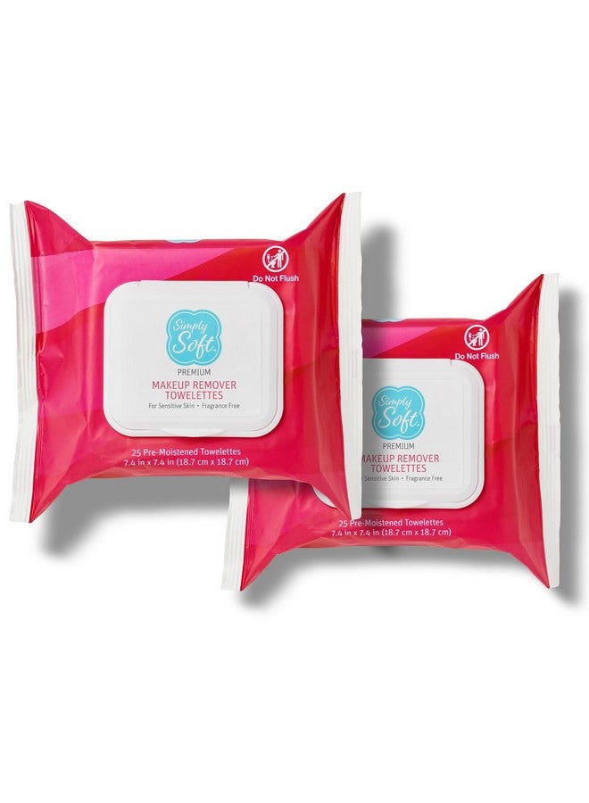 Simply Soft Premium Makeup Remover Towelettes 50 ct (2 - 25 Count Flip-top Packs), Fragrance-Free Makeup Wipes for Sensitive Skin, Hypoallergenic, pH Balanced Eye Makeup Remover Wipes, Face Wipes - Image 1