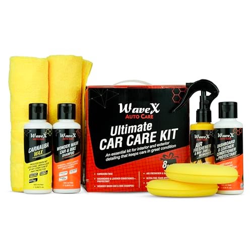 Wavex Car Cleaning Kit – Contains Car Polish, Dashboard Polish, Shampoo, Perfume, 2 Microfiber Towel and 2 Applicators - Image 1