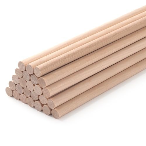 Coowayze Wood Dowels Wooden Dowel Rods for Crafts, 25PCS 3/8 x 18 Round Macrame Wooden Sticks for Crafting, Unfinished Hardwood Sticks for Arts and DIYers, Tiered Cake Support and Wedding Ribbon Wands - Image 1