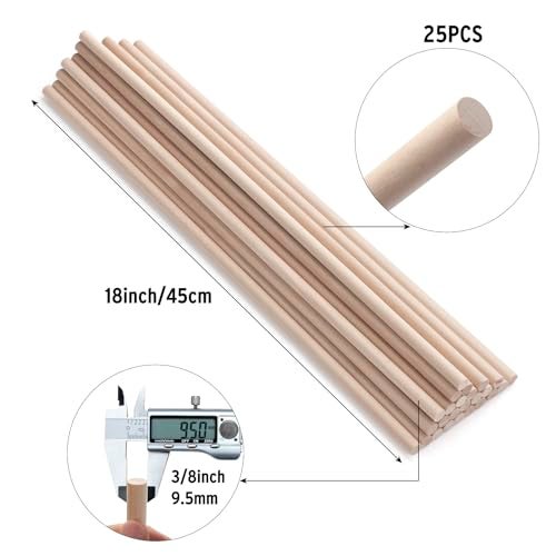 Coowayze Wood Dowels Wooden Dowel Rods for Crafts, 25PCS 3/8 x 18 Round Macrame Wooden Sticks for Crafting, Unfinished Hardwood Sticks for Arts and DIYers, Tiered Cake Support and Wedding Ribbon Wands - Image 2