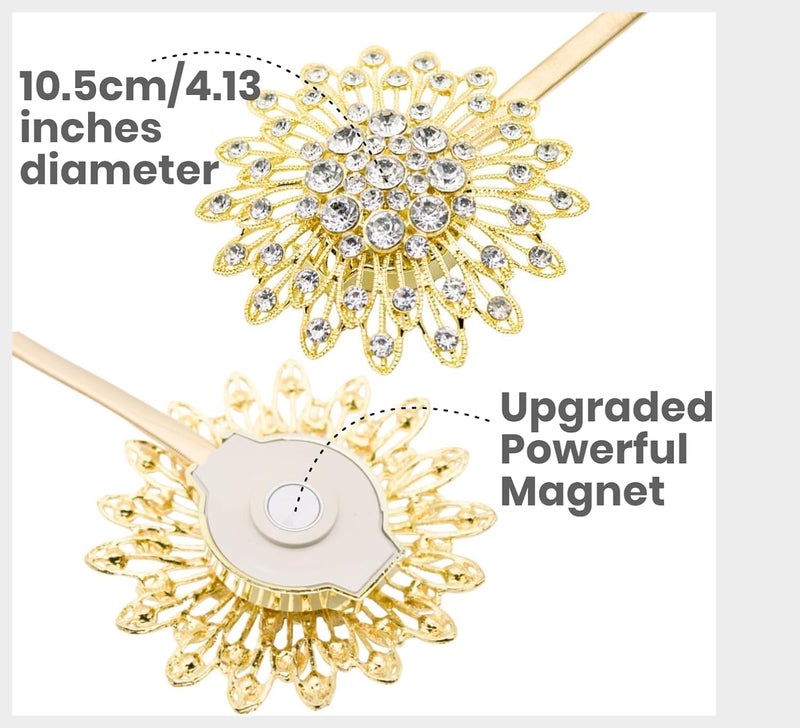 ChicAbode Magnetic Tiebacks for Drapes, 2 Pack Bow Pearl Holdbacks with High-Elastic Spring Wire, Elegant Buckle Clips for Wall & Window Treatments (2pcs Gold) - Image 2