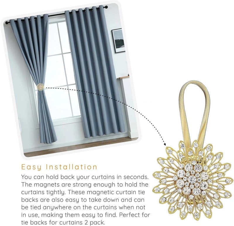 ChicAbode Magnetic Tiebacks for Drapes, 2 Pack Bow Pearl Holdbacks with High-Elastic Spring Wire, Elegant Buckle Clips for Wall & Window Treatments (2pcs Gold) - Image 3