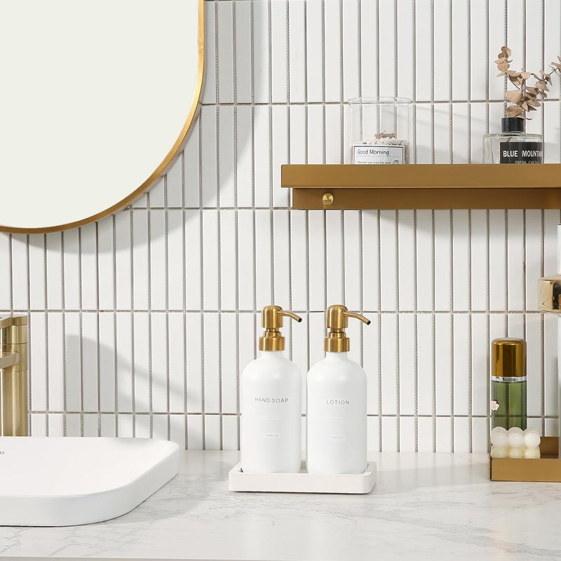 Prus Waso Gold Soap Dispenser Bathroom Set, Hand and Lotion Dispenser with Stainless Steel Pump, Perfect for Modern Bathroom Decor. (Gold) - Image 2
