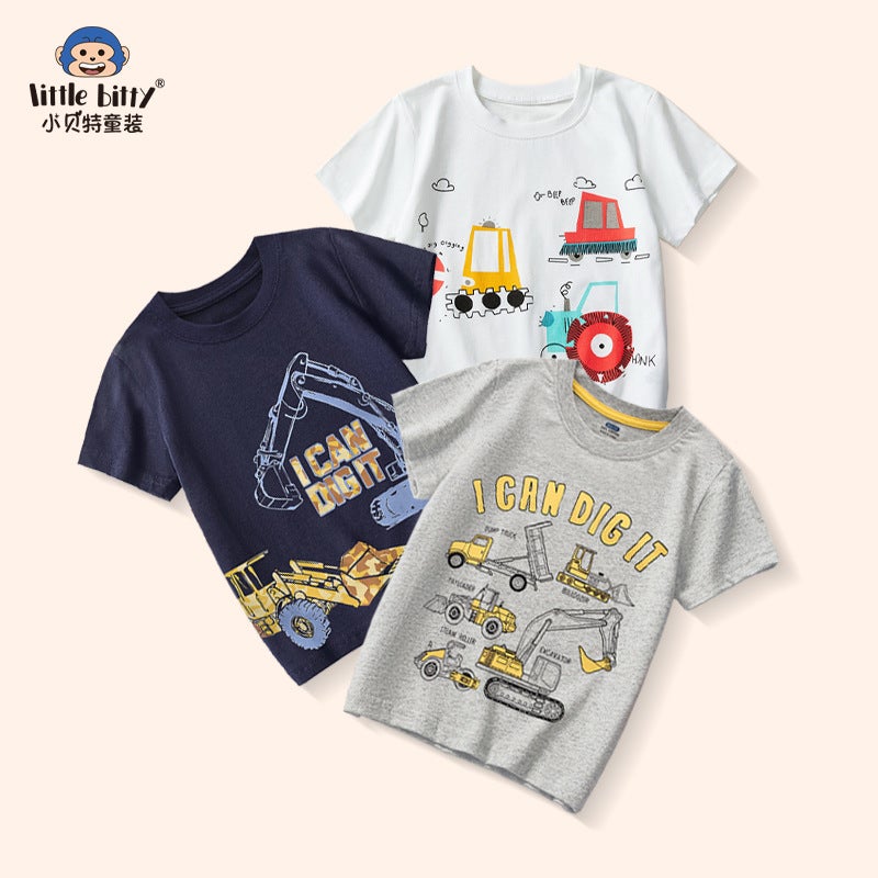 2025 New Summer Kidsren's Cartoon Car Short-Sleeved T-Shirt Tops Boys Fashion European and American Pure Cotton T-Shirt Tops - Image 1