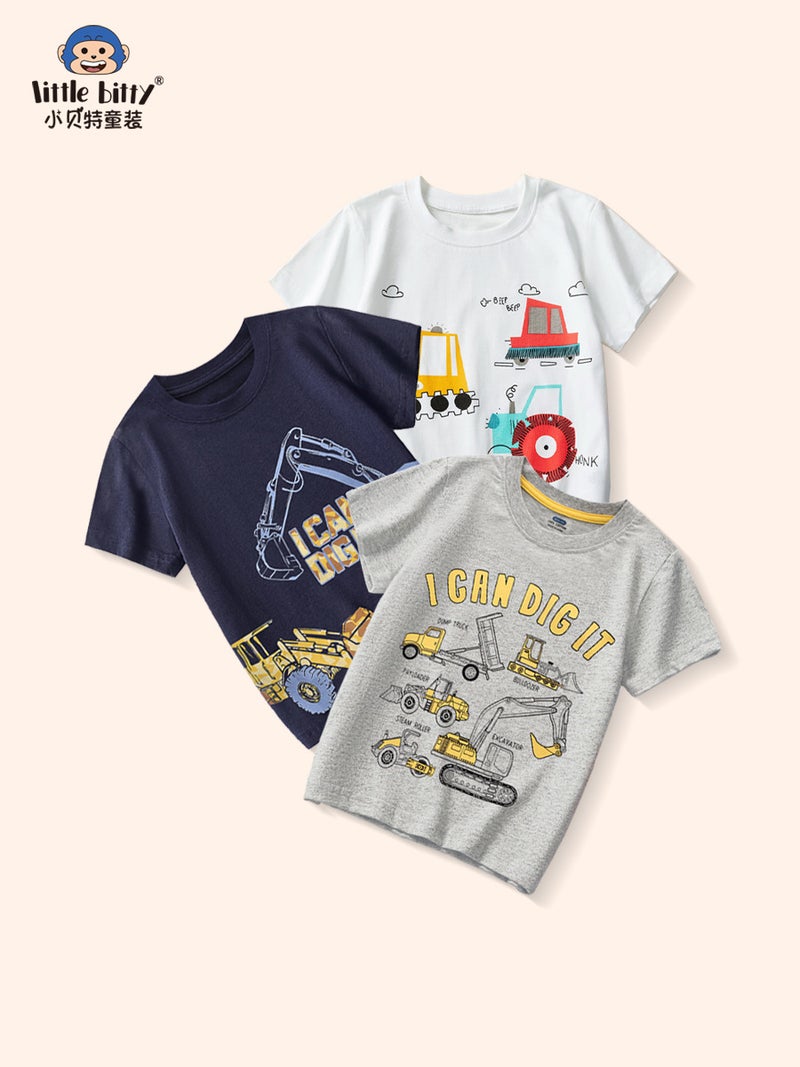 2025 New Summer Kidsren's Cartoon Car Short-Sleeved T-Shirt Tops Boys Fashion European and American Pure Cotton T-Shirt Tops - Image 2