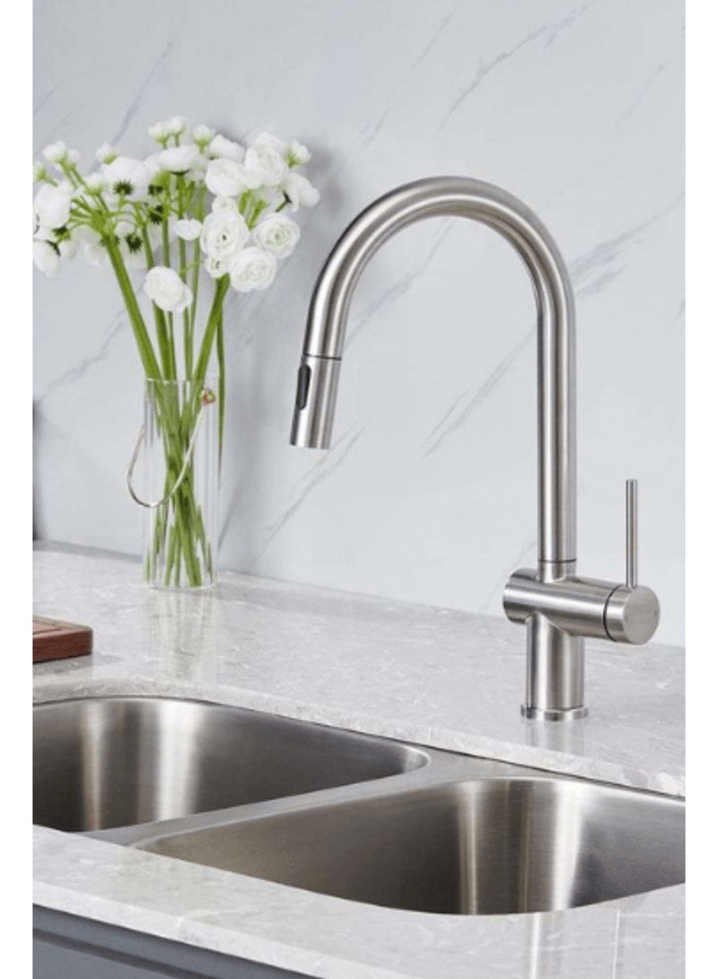 SUIZAK Kitchen Faucet with Pull Out Spray, SZF11801BN, Stainless Steel 304 Body & Handle, Brushed Nickel Finish, Ceramic Cartridge (500K Cycles), 360° Rotation, Magnetic Dock, Single Hole Installation - Image 2