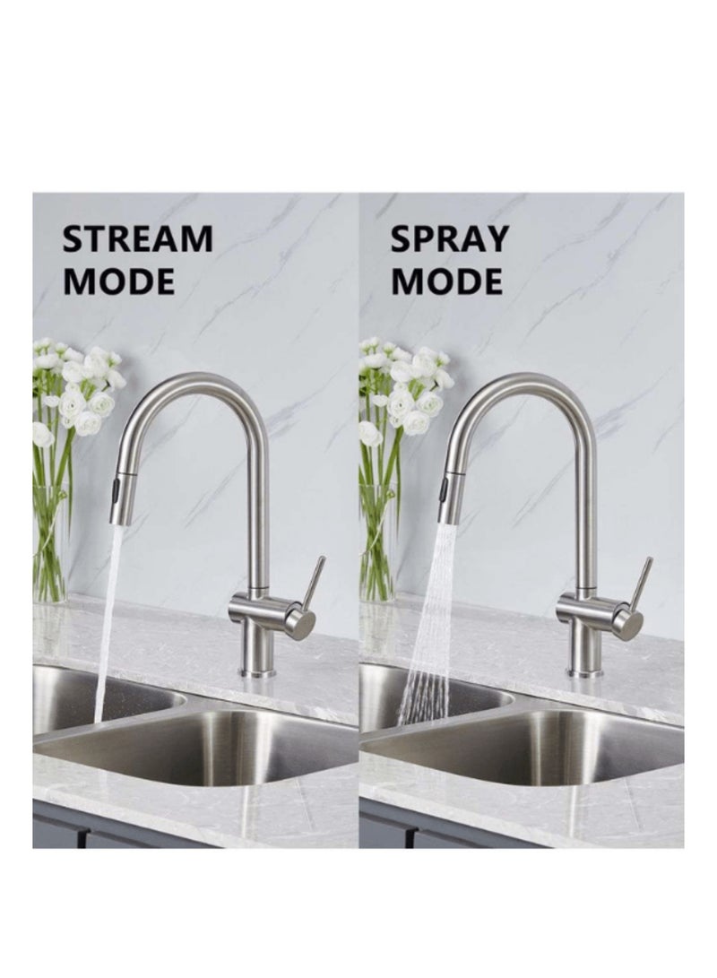 SUIZAK Kitchen Faucet with Pull Out Spray, SZF11801BN, Stainless Steel 304 Body & Handle, Brushed Nickel Finish, Ceramic Cartridge (500K Cycles), 360° Rotation, Magnetic Dock, Single Hole Installation - Image 3